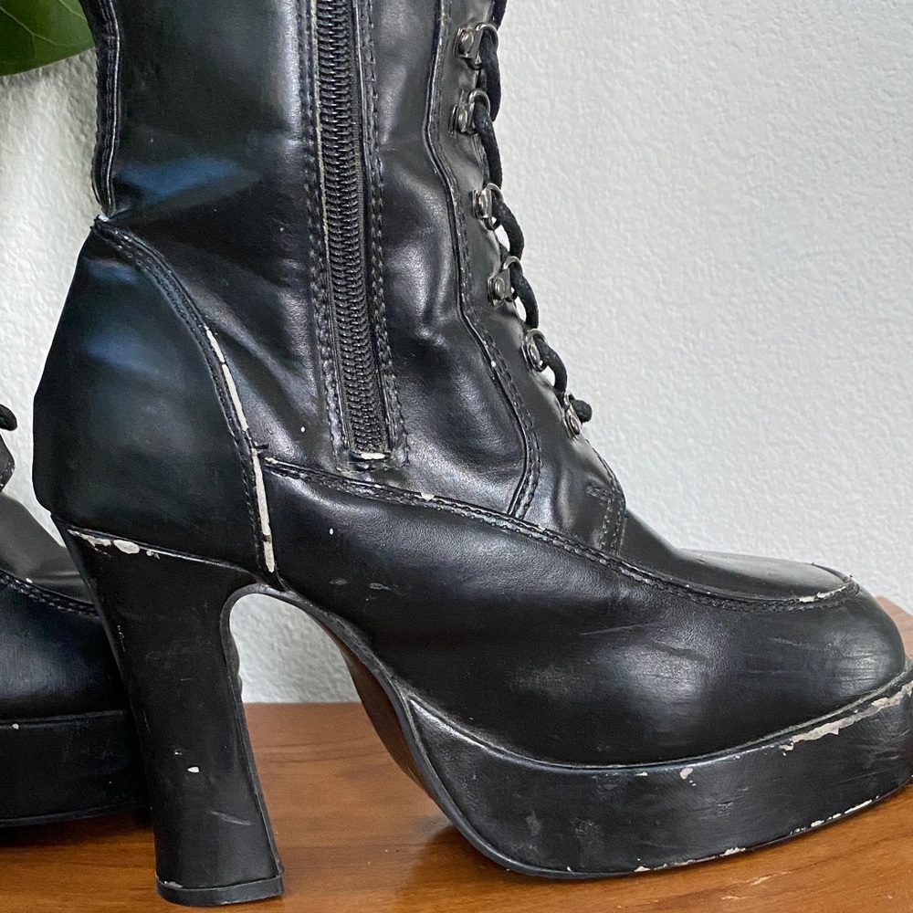 T.U.K Black Lace-Up High Platform Boots - Picture 12 of 16